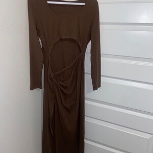 Cut out twist front split thigh dress